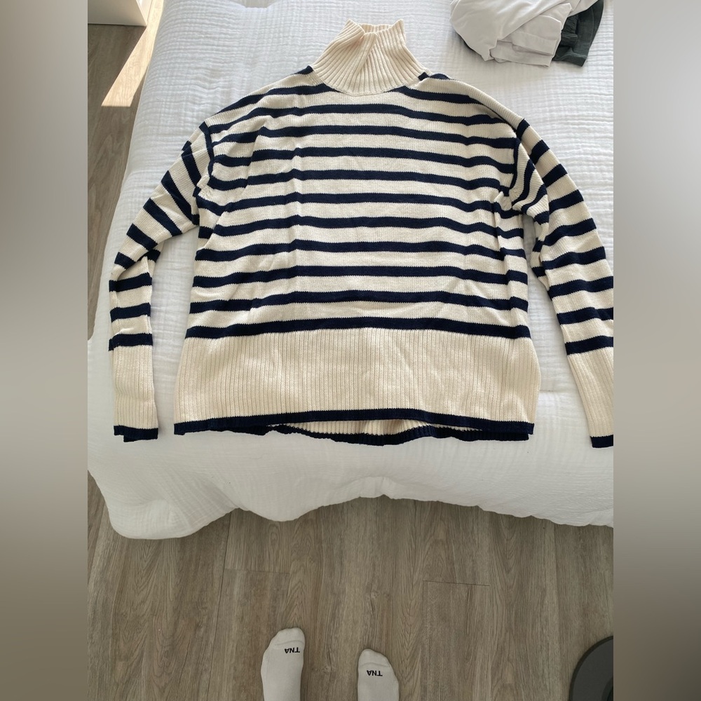 Babaton Blue and Cream Crew Neck turtleneck Sweater